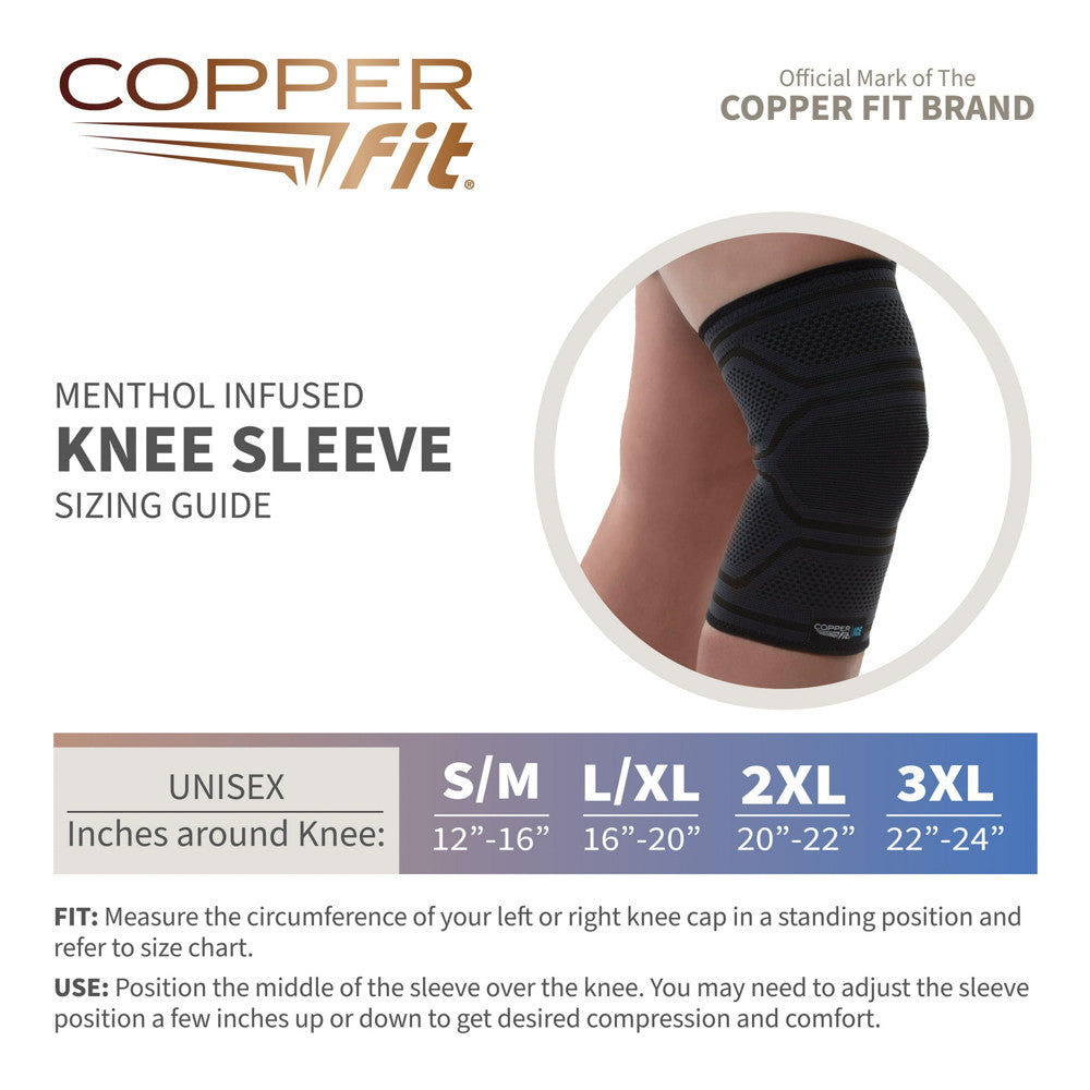 Copper Fit Ice Knee Sleeve Infused With Cooling Action and Menthol, Large And Extra Large, 1 Ea