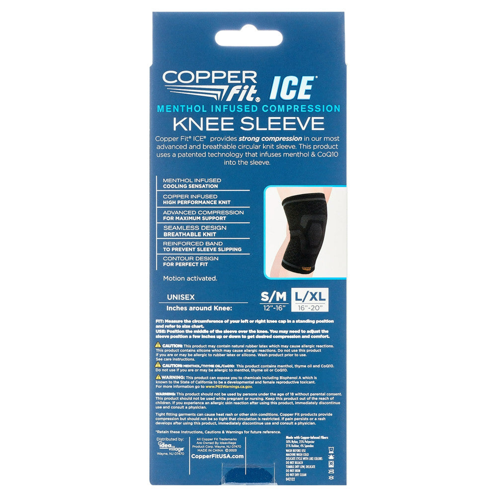 Copper Fit Ice Knee Sleeve Infused With Cooling Action and Menthol, Large And Extra Large, 1 Ea