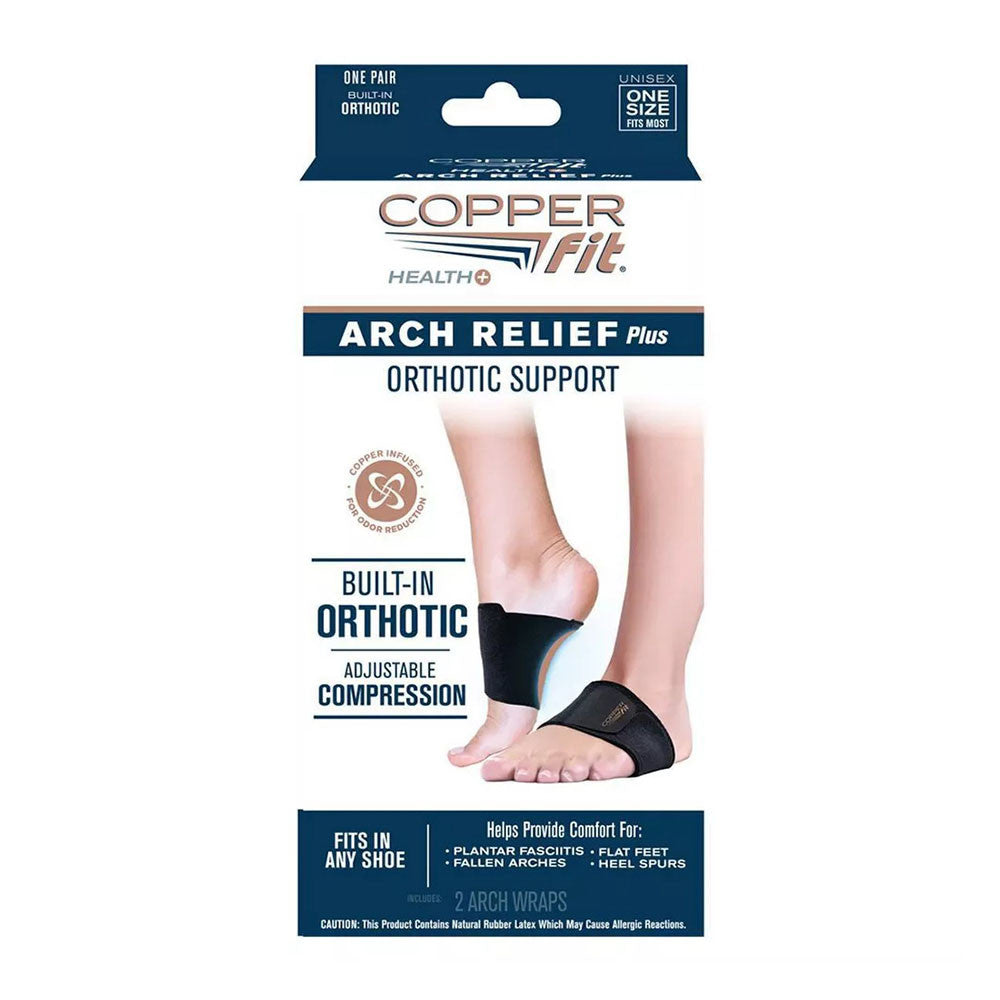 Copper Fit Arch Relief Plus With Orthotic Support, Black, 1 Ea