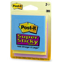 Post-It Super Sticky Notes, Assorted Colors, 3 X 3 Inches, 3 Ea