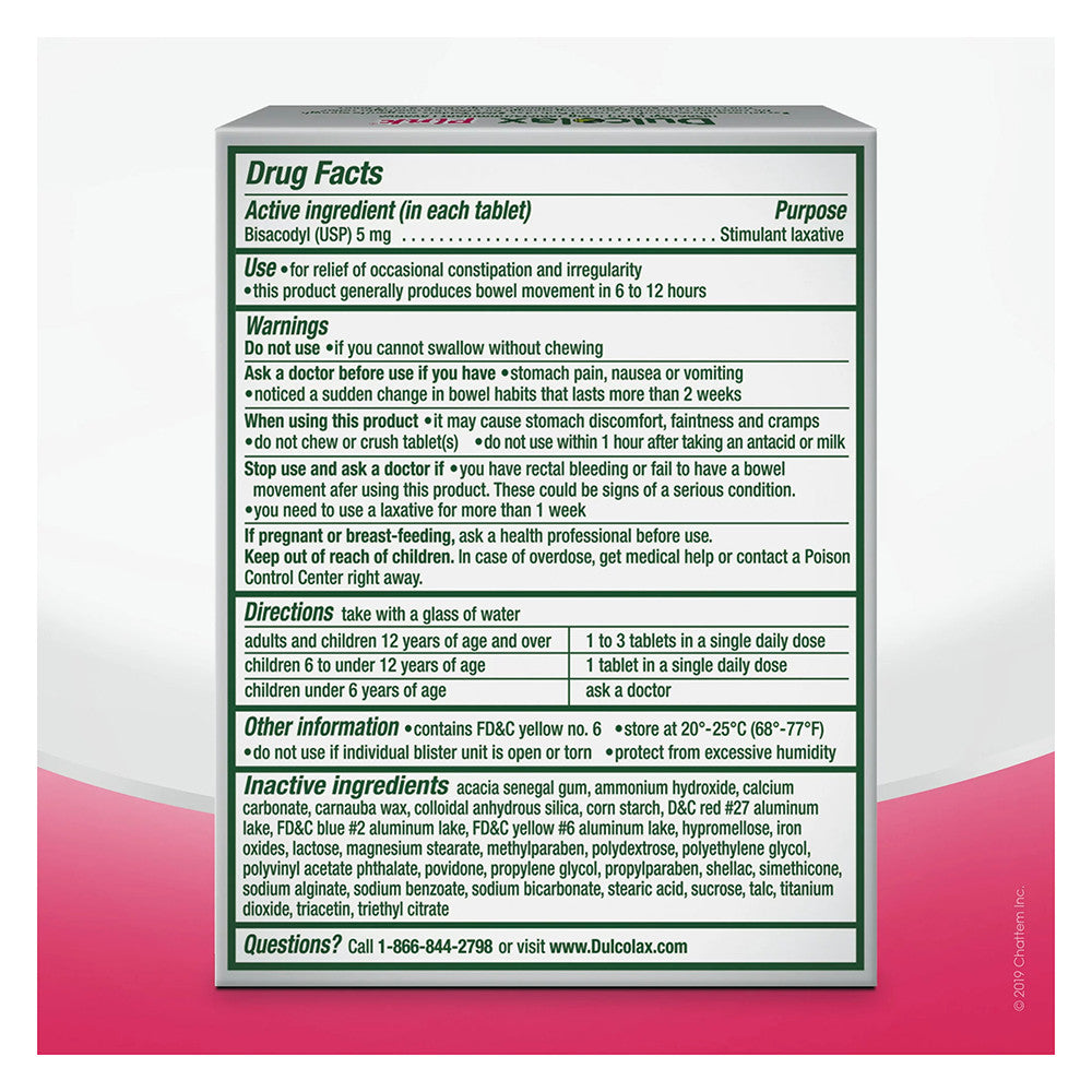Dulcolax Pink Laxative Tablet, Overnight Relief, 25 Ea