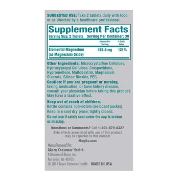 Magox 400 Mg Magnesium Supplement Tablets To Increase Magnesium Levels, 120 Ea