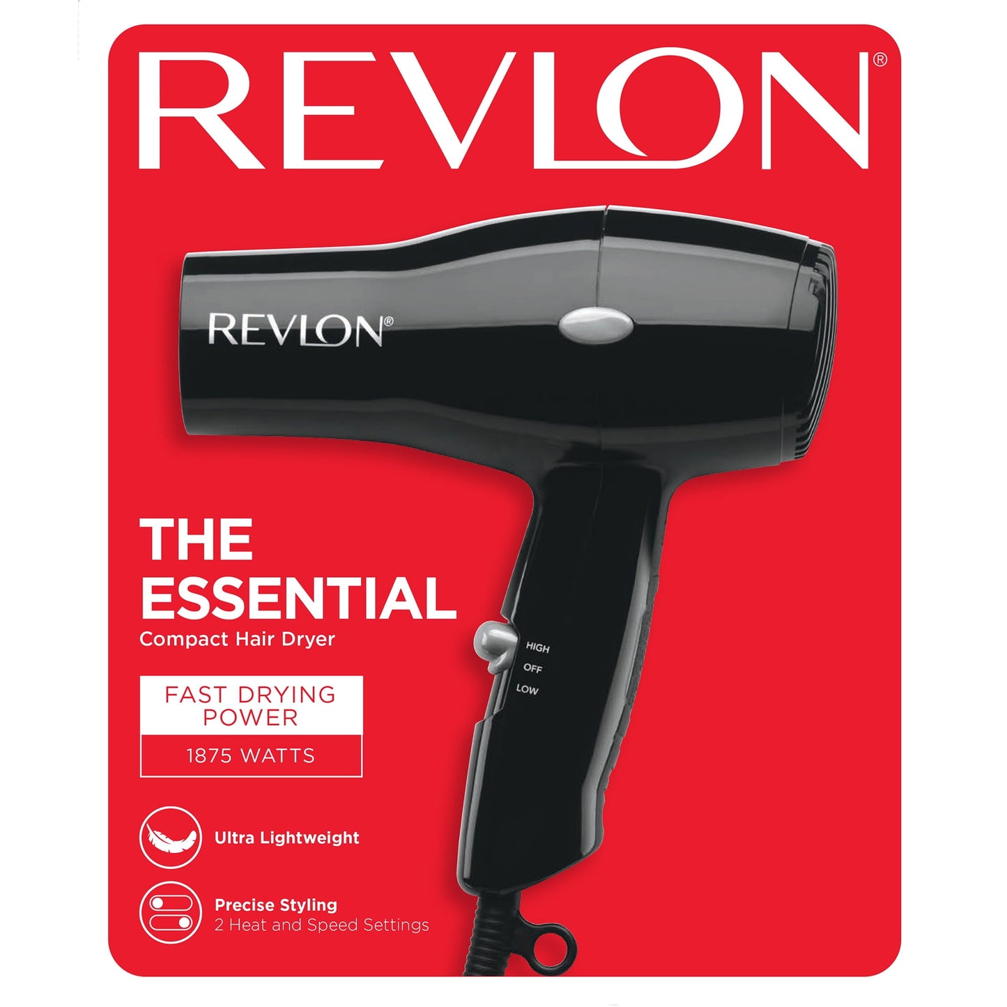 Revlon 1875 Watt Fast Dry Compact Travel Turbo Hair Dryer, RVDR5034, 1 Ea