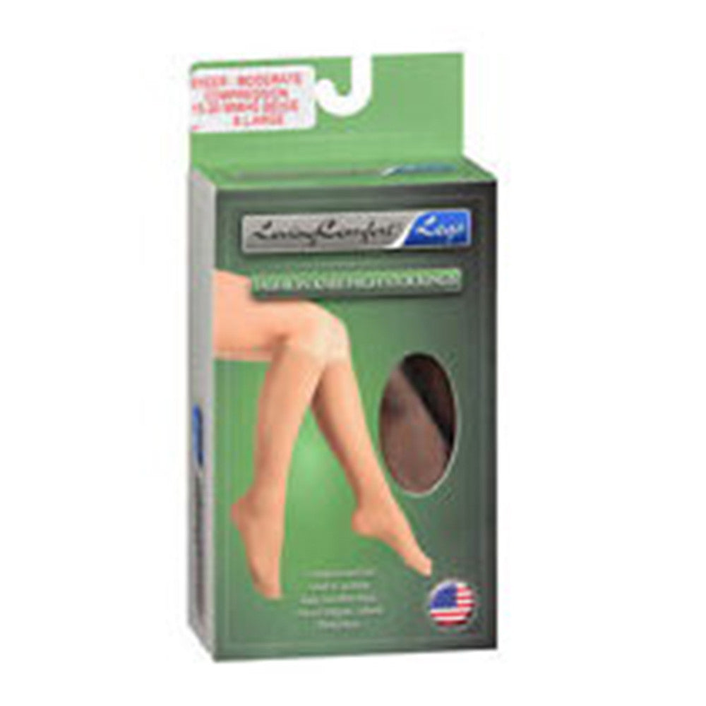 Loving Comfort Sheer Stockings Knee High Closed Toe Womens 15 to 20Mmhg Beige Extra Large, 1 Pair