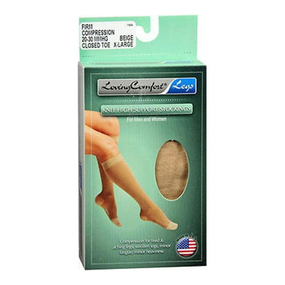 Loving Comfort Knee High Womens Firm Compression Support Stockings 20 to 30Mmhg Closed Toe Beige Extra Large, 1 Pair