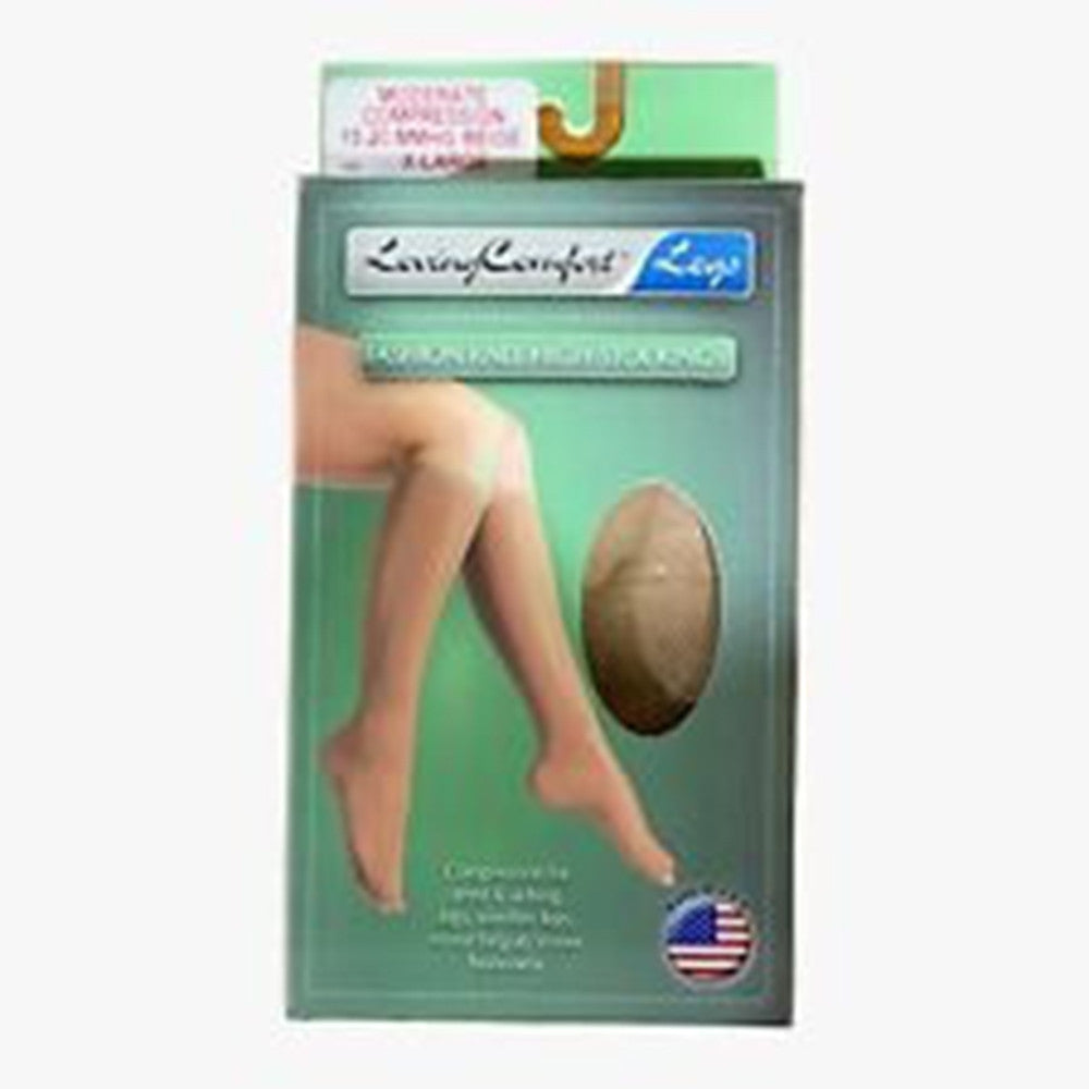 Loving Comfort Microfiber Knee High 10 to 20Mmhg Closed Toe Womens Beige Extra Large, 1 Pair