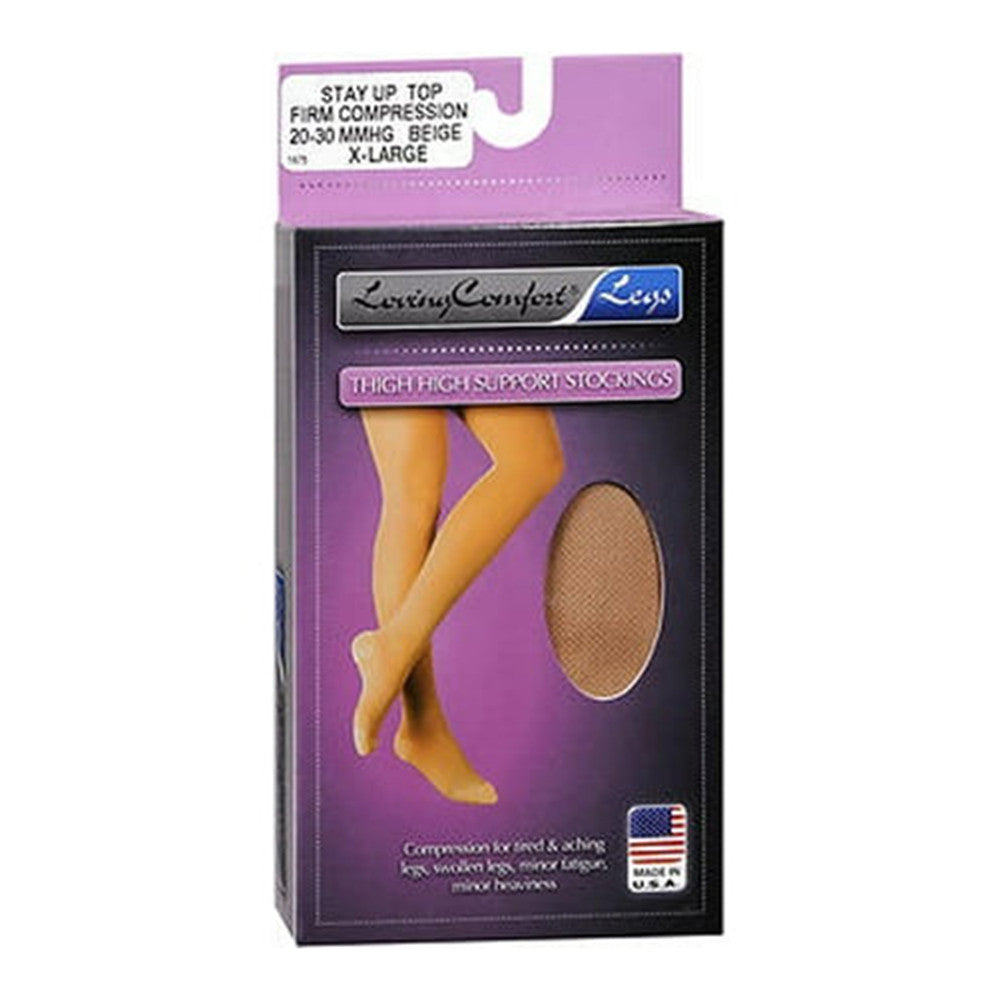 Loving Comfort Surgical Weight Thighs Highs Stay Top Firm Compression 20 to 30Mmhg Closed Toe Unisex Beige Extra Large, 1 Pair