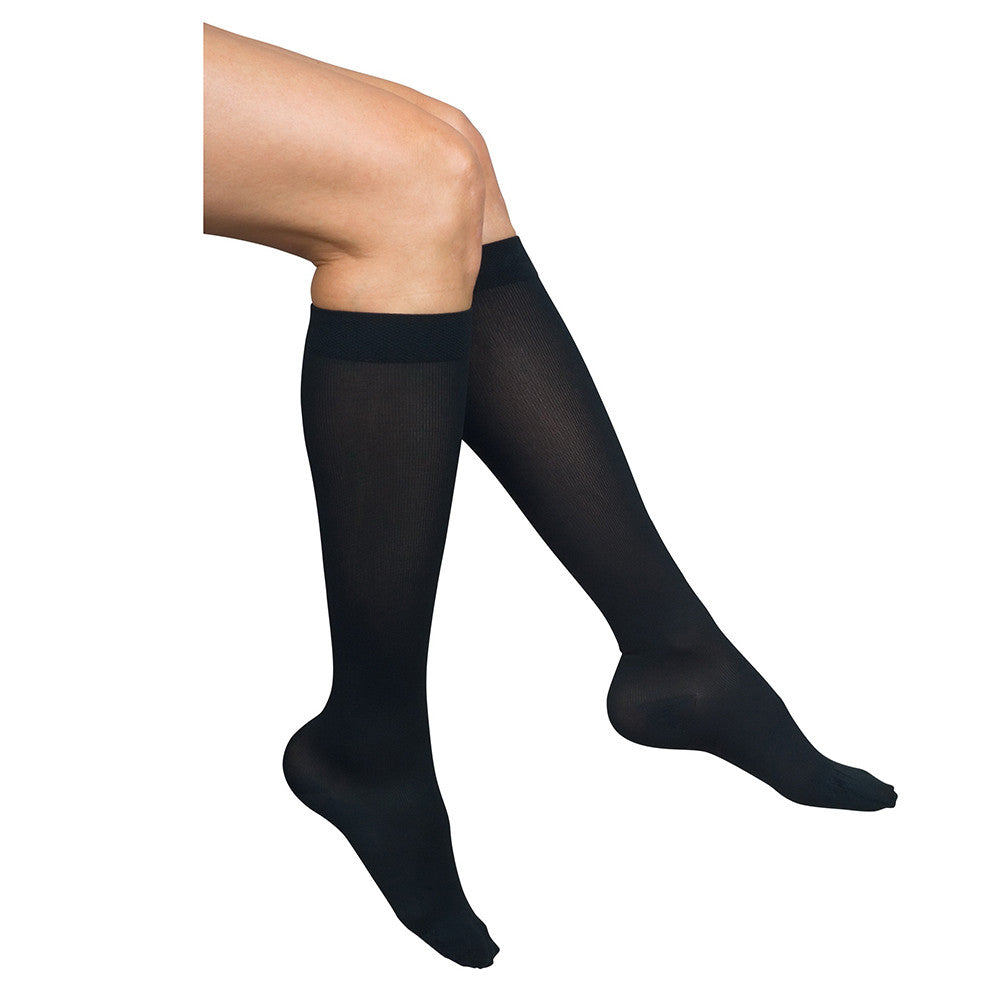 Loving Comfort Support Knee Socks High Stockings 8 to 15Mmhg Closed Toe Women Black, Large, 1 Pair