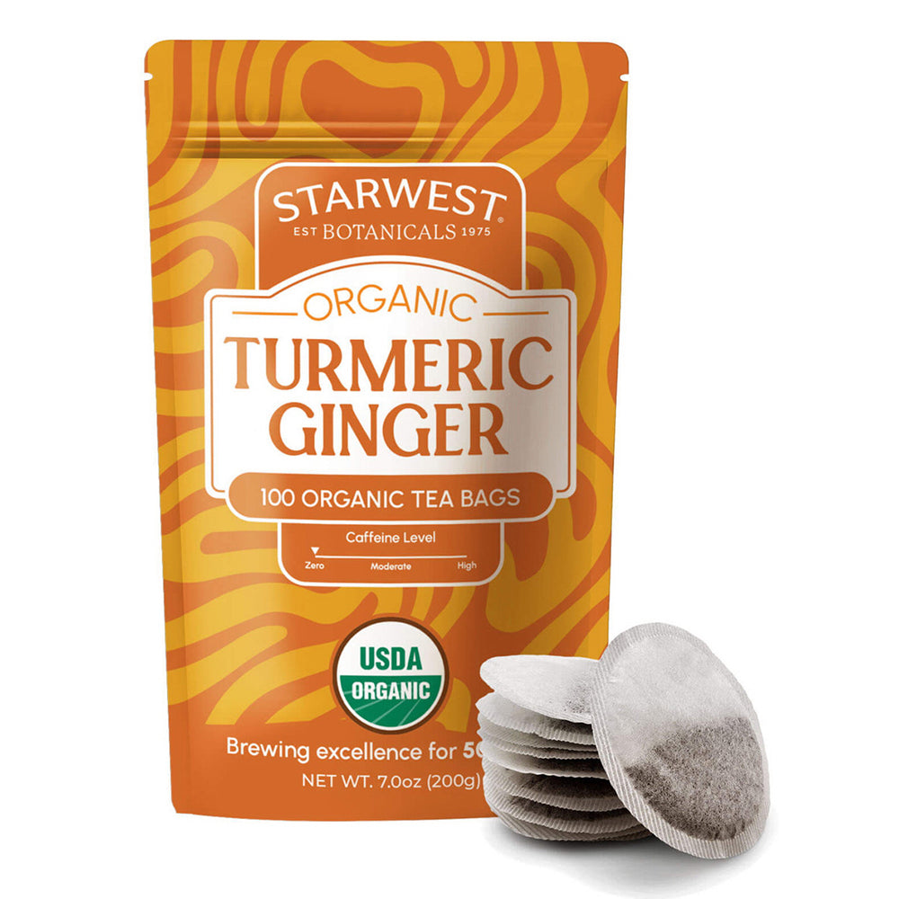 Starwest Botanicals Turmeric Ginger Organic Tea Bags Supports Overall Health and Wellness 100Ea