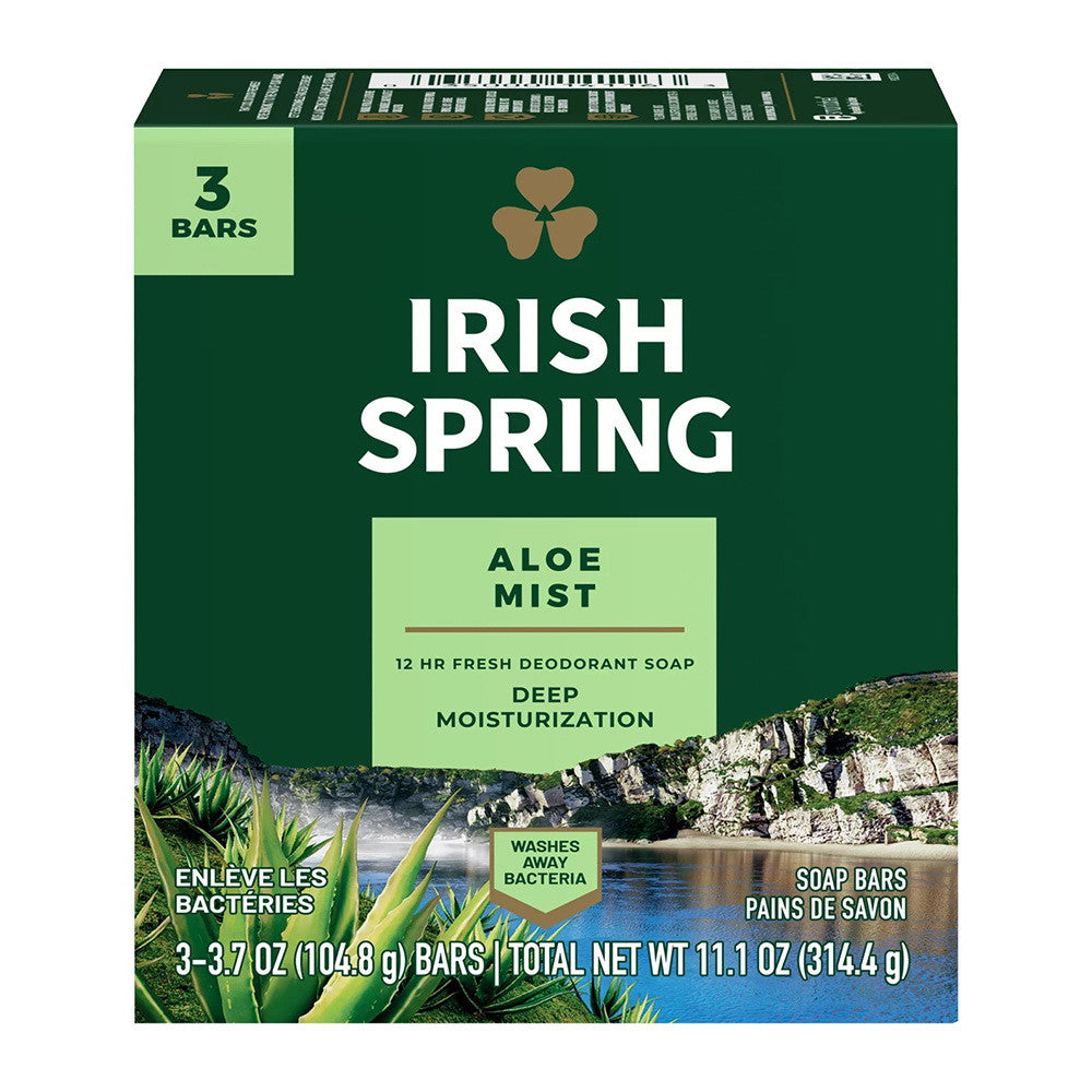 Irish Spring Aloe Mist Deodorant Bar Soap, 3.7 Oz, 3 Ea