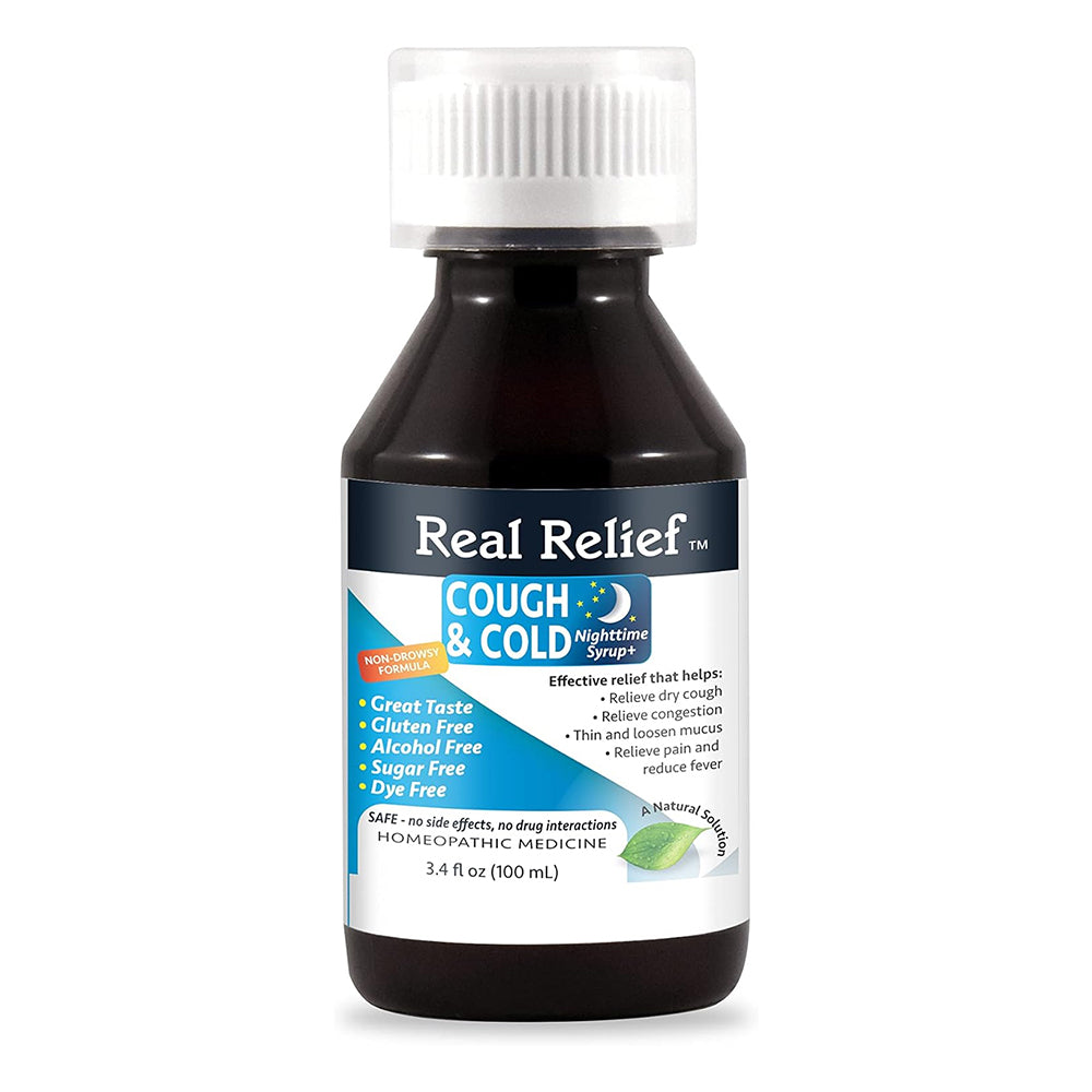 Real Relief Cough and Cold Nighttime Relaxing Syrup Relieve Dry Cough and Congestion 3.4Oz (100ml)