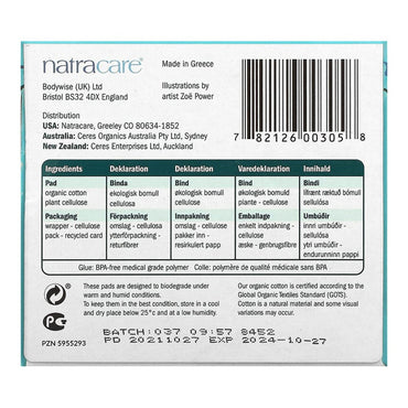 Natracare Organic Cotton Natural Ultra Pads Regular with Wings, 14 Ea