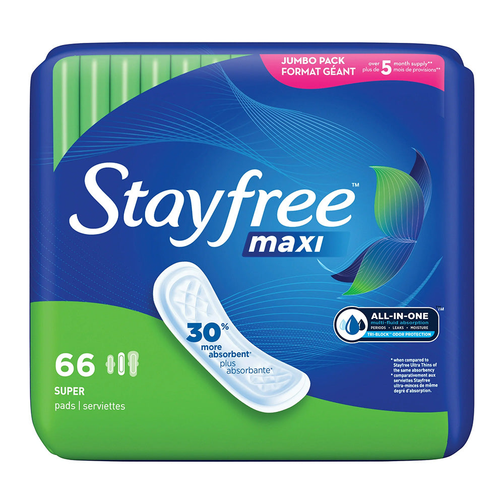 Stayfree Maxi Super Pads All in One Multi Fluid Absorption 66Ea
