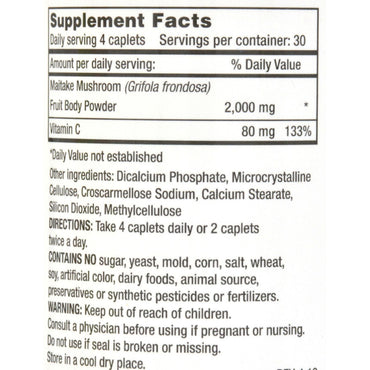 Mushroom Wisdom Grifron Maitake Vegetarian Caplets, 120 Ea