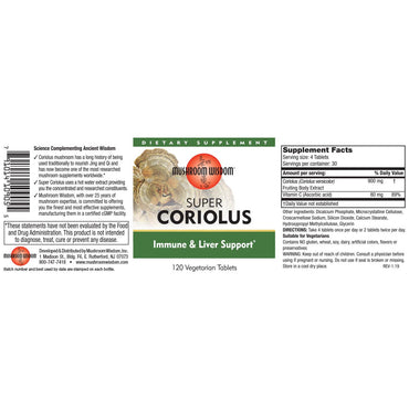 Mushroom Wisdom Super Coriolus Vegetarian Tablets, 120 Ea