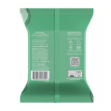 Burts Bees Facial Cleansing Towelettes, Cucumber And Mint, 30 Ea