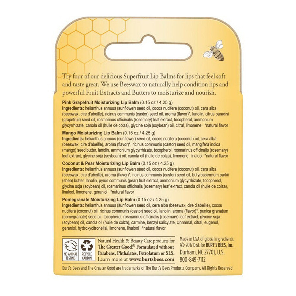 Burts Bees Lip Balm, Superfruit, 4 Ea