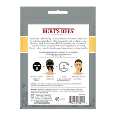 Burts Bees Detoxifying Charcoal Facial Sheet Mask, Honey, 0.33 Oz