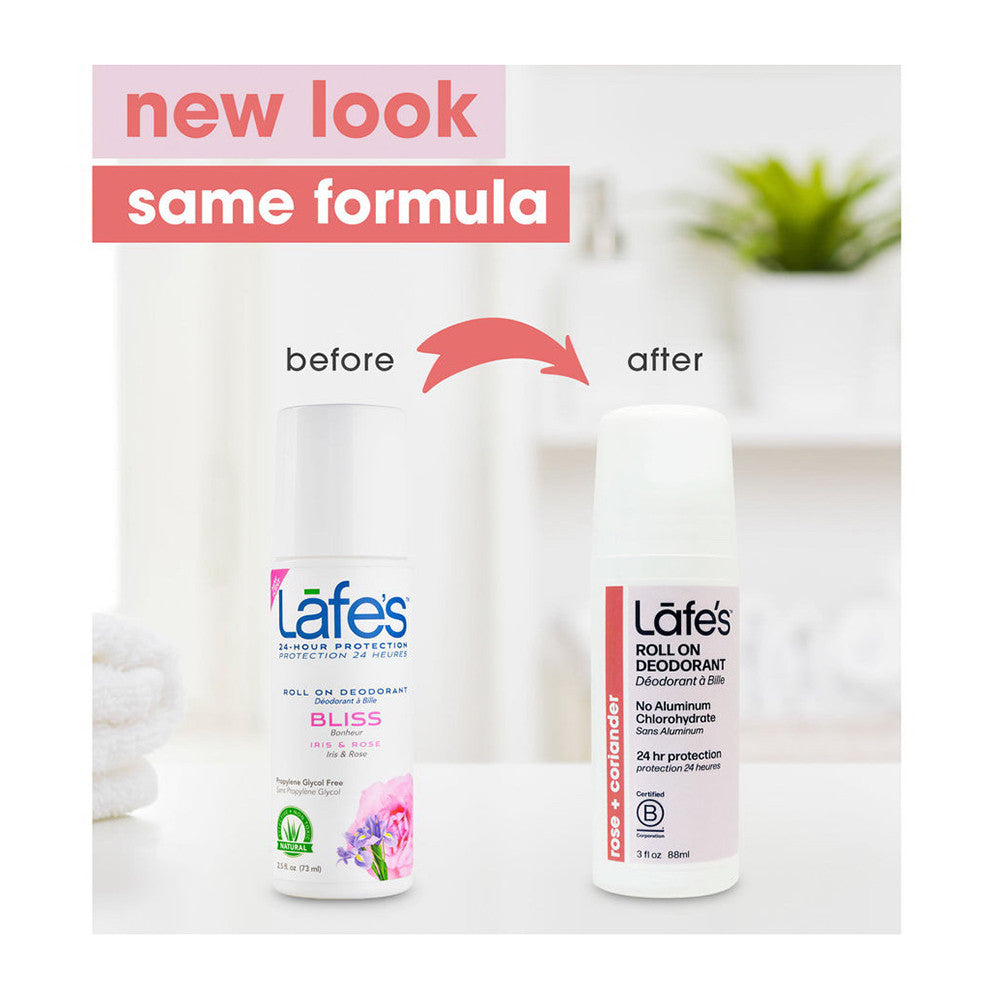Lafes Natural Roll On Deodorant Rose And Coriander, 3 Oz