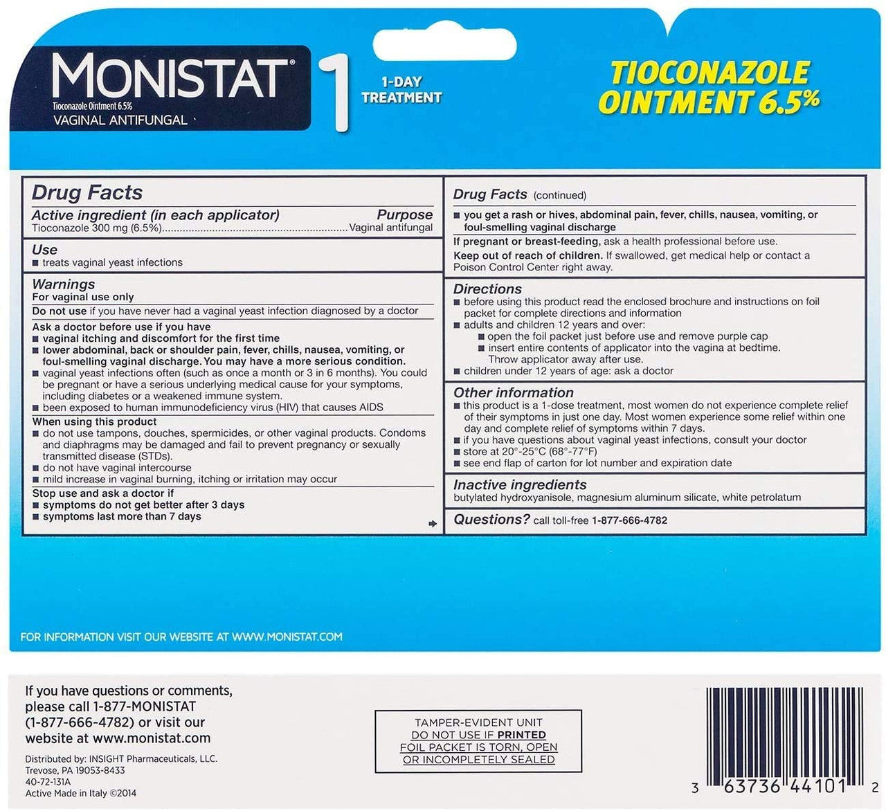 Monistat 1 Day Vaginal Antifungal Prefilled Applicator, 1 Ea
