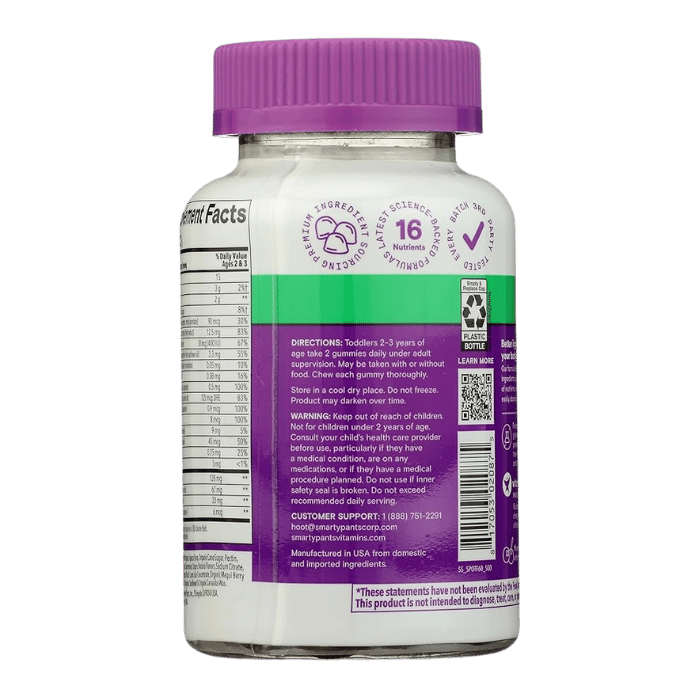 SmartyPants Organic with Probiotics Toddler Formula, Multivitamin Gummies, 60 Ea