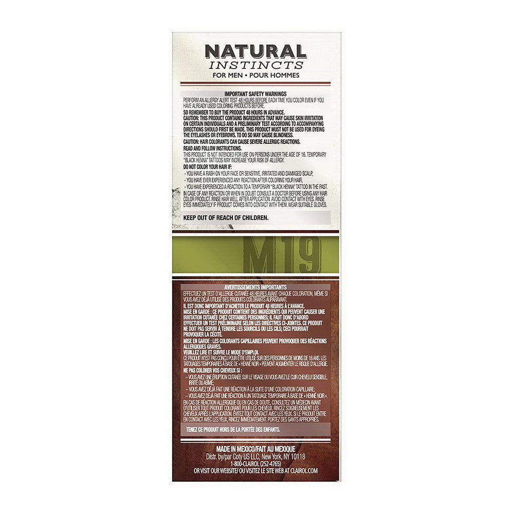 Clairol Natural Instincts Hair Color for Men, M19 Black, 1 Kit