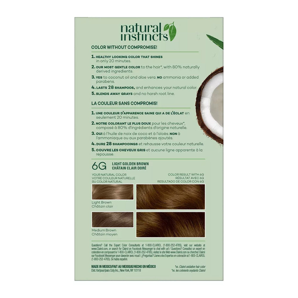 Clairol Natural Instincts Demi-Permanent Hair Color Kit, 6G Light Golden Brown, 1 Ea