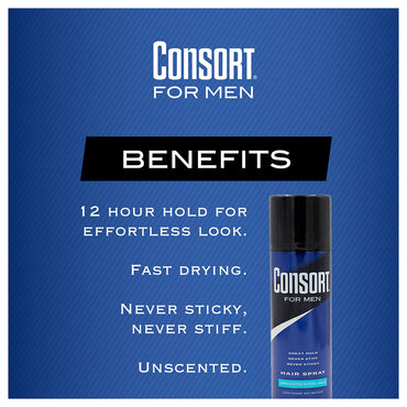 Consort Unscented Extra Hold Aerosol Hair Spray For Men, 8.3 Oz