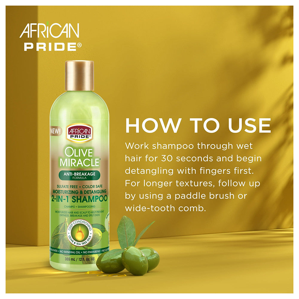 African Pride Olive Miracle Anti breakage 2 In 1 Hair Shampoo And Conditioner, 12 Oz