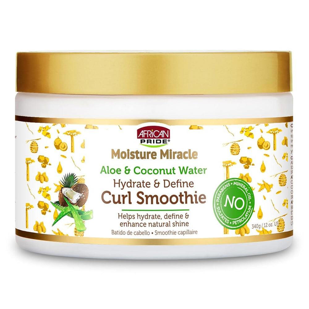 African Pride Moisture Miracle Curl Smoothie Aloe and Coconut for Curl Definition Cream 12Oz (340g)