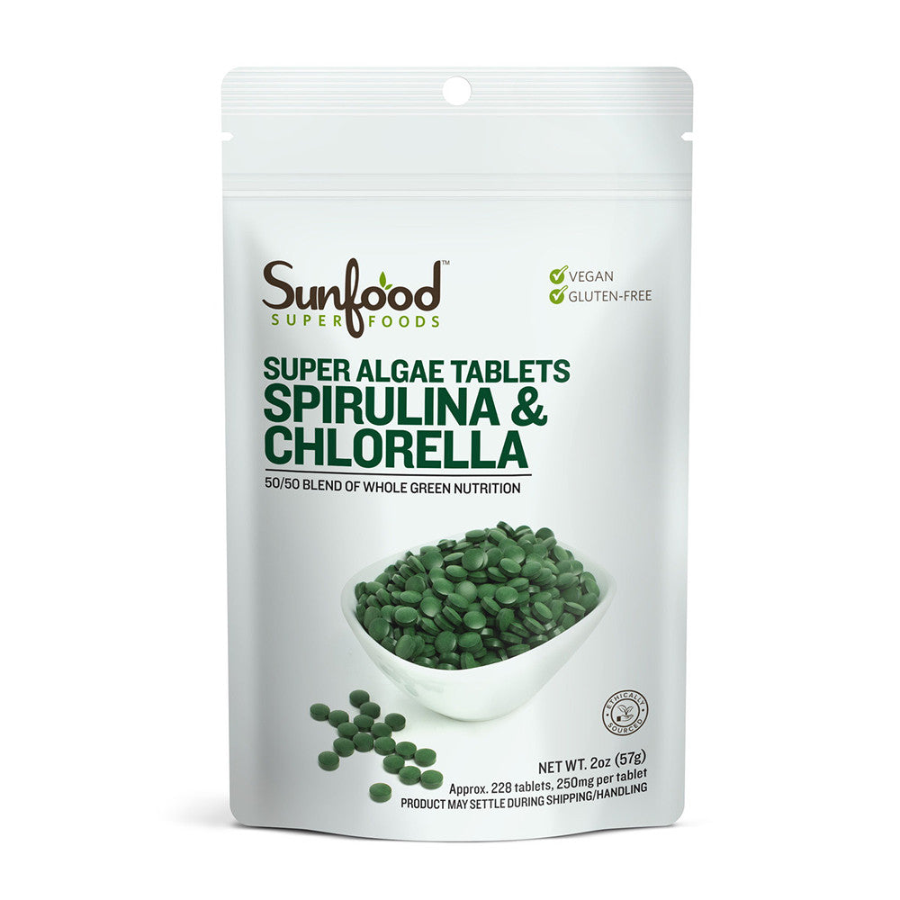 Sunfood Superfoods Spirulina and Chlorella Super Algae Tablets, 2 Oz