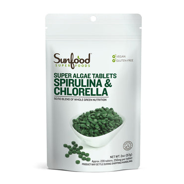 Sunfood Superfoods Spirulina and Chlorella Super Algae Tablets, 2 Oz