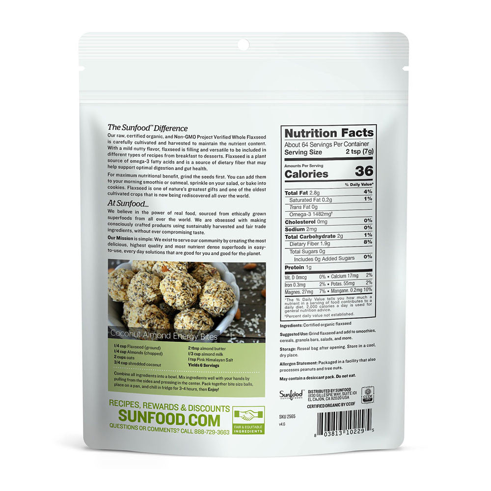 Sunfood Superfoods Raw Organic Whole Flaxseed, 16 Oz