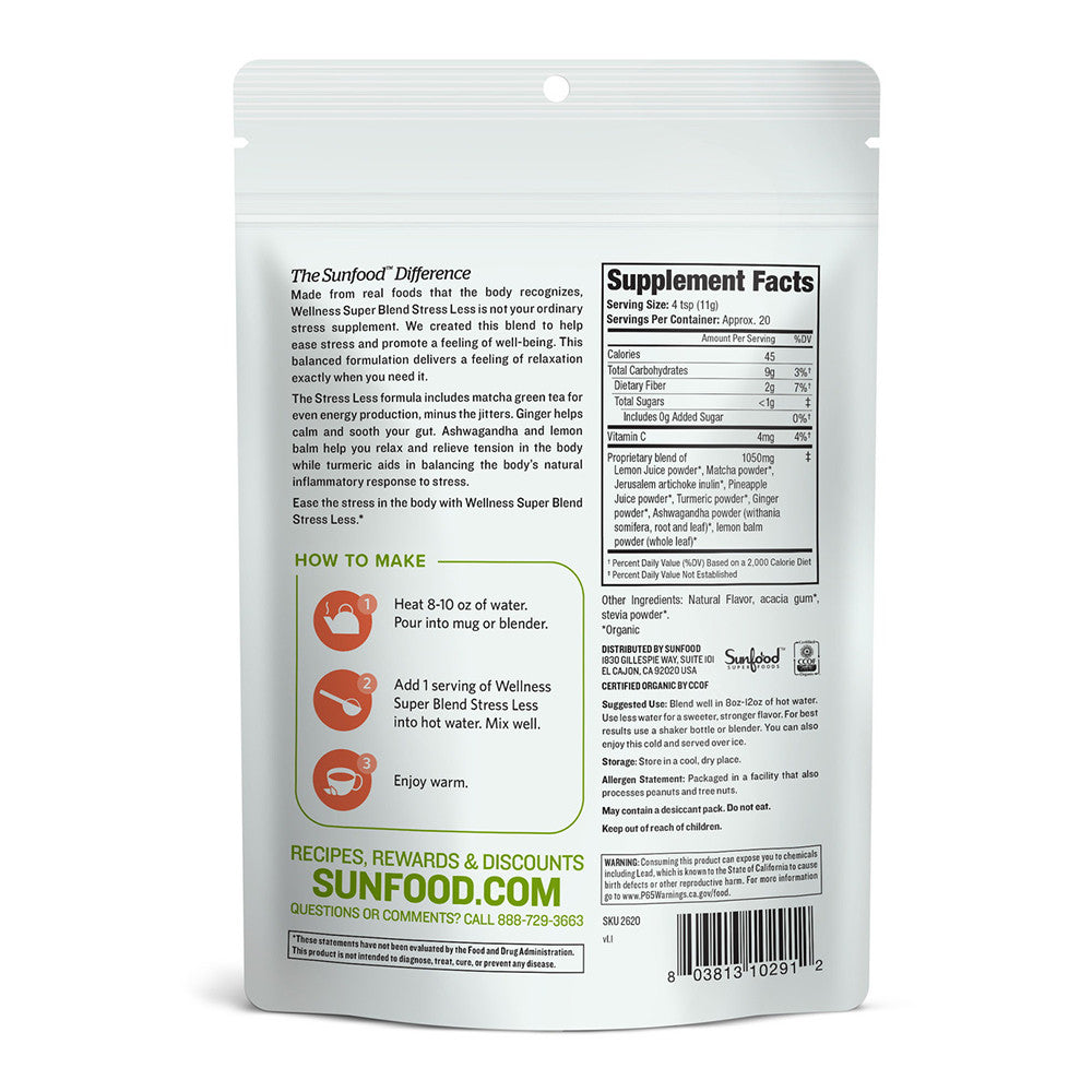 Sunfood Superfoods Organic Wellness Super Blend for Stress, 8 Oz