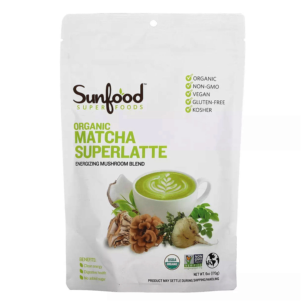 Sunfood Superfoods Organic Matcha Superlatte Powder for Energy and Focus 6Oz (170g)