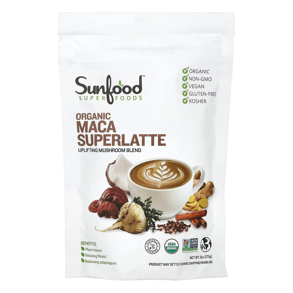 Sunfood Superfoods Organic Maca Superlatte for Energy Vitality and Hormonal Balance 6Oz (170g)
