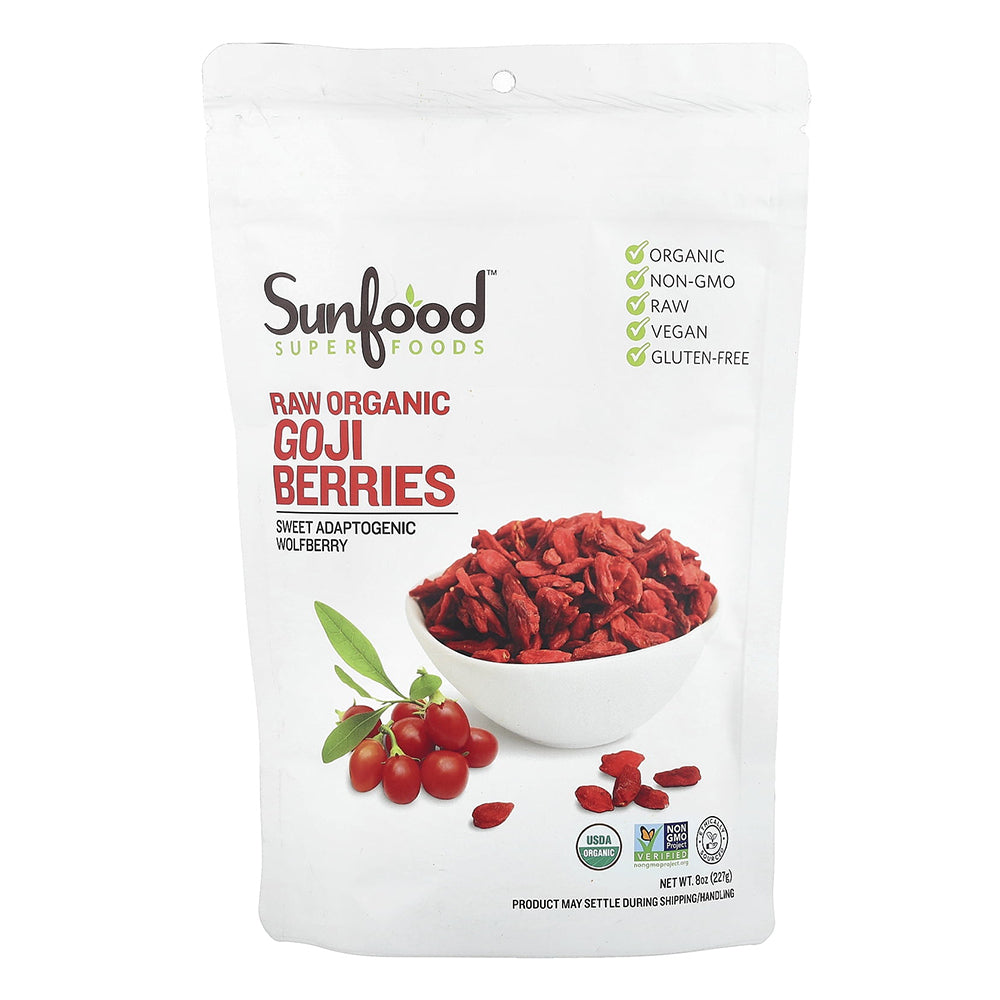 Sunfood Superfoods Raw Organic Goji Berries Antioxidant Rich Snack for Energy and Immunity 8Oz (227g)