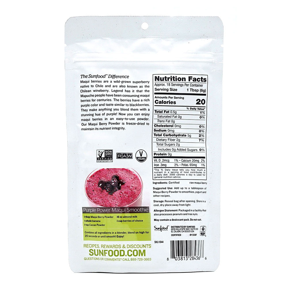 Sunfood Superfoods Raw Organic Maqui Berry Powder, 4 Oz
