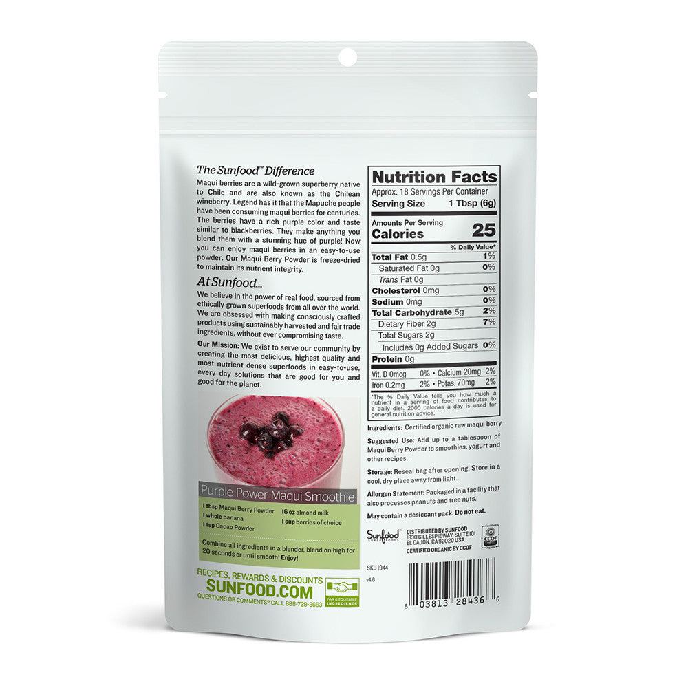 Sunfood Superfoods Raw Organic Maqui Berry Powder, 8 Oz