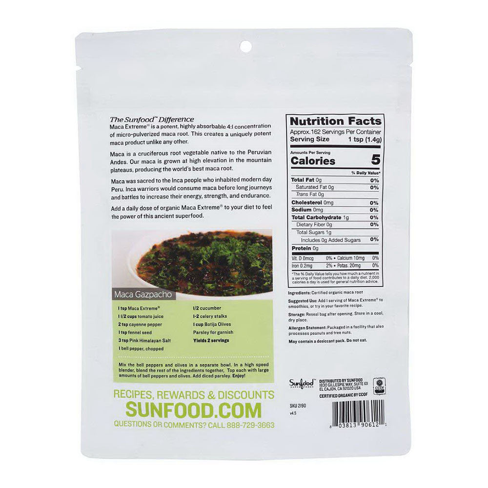 Sunfood Superfoods Organic Maca Extreme Root Powder For Energy Support And Immune Health, 8 Oz