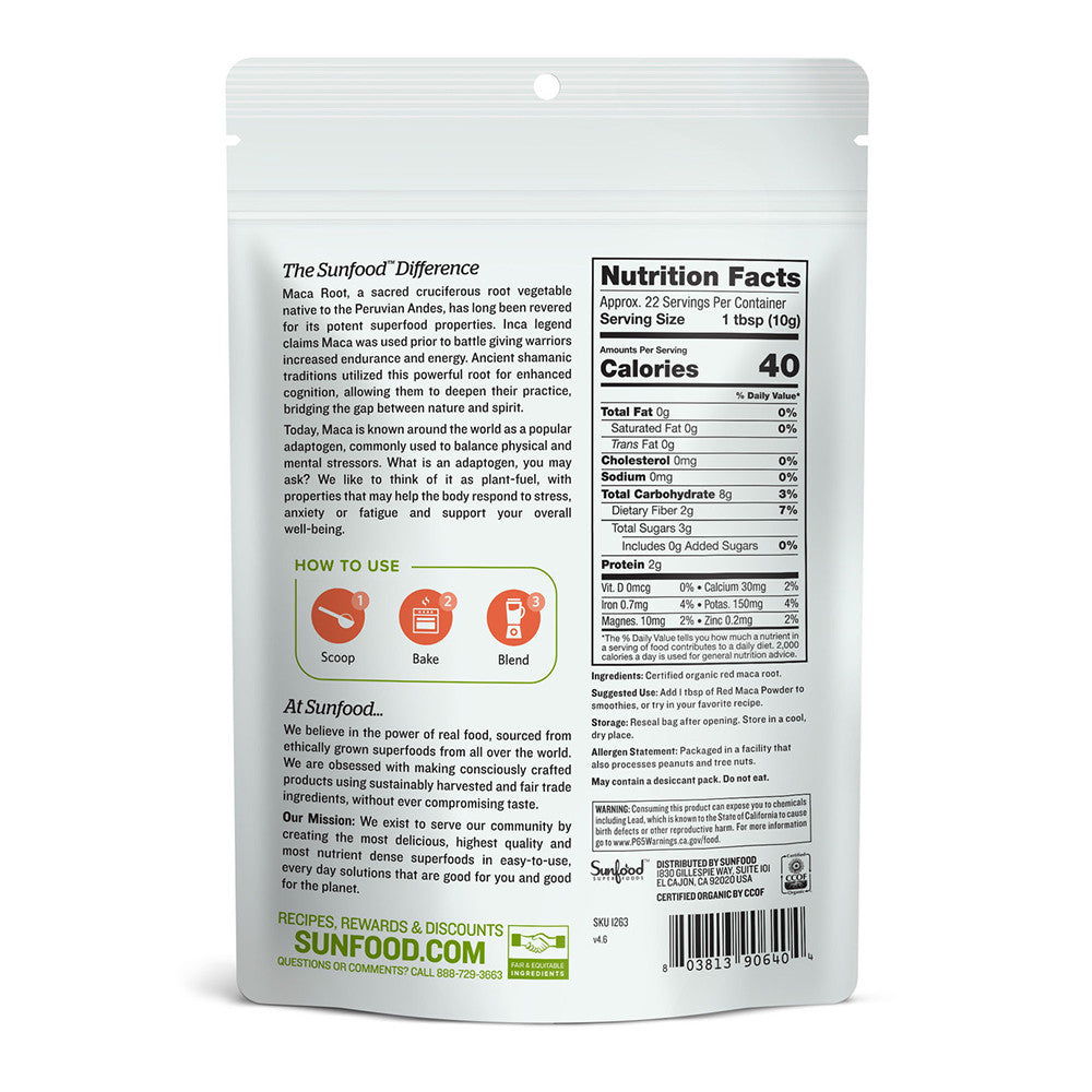 Sunfood Superfoods Organic Energizing Red Maca Powder, 8 Oz