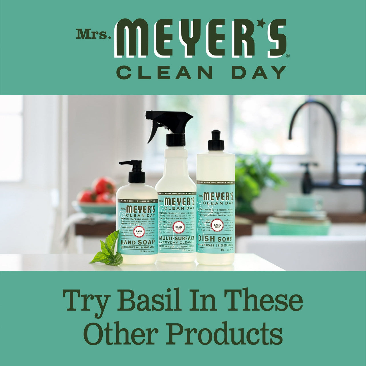 Mrs. Meyers Clean Day Liquid Dish Soap, Basil Scent, 16 oz