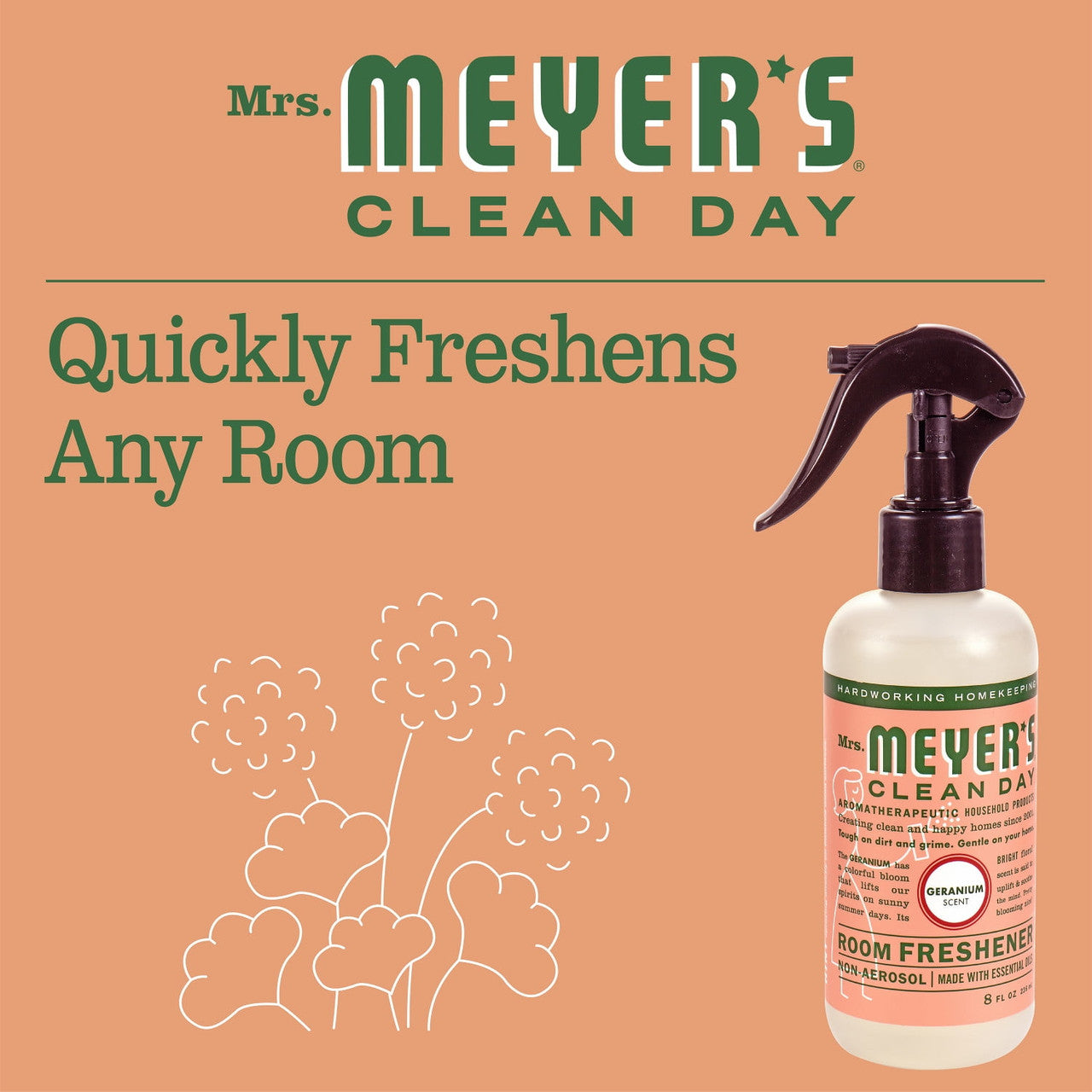 Mrs. Meyers Clean Day Room Freshener Non-Aerosol Spray Geranium Scent, 8 oz