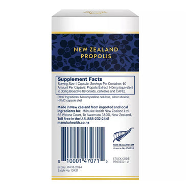Manuka Health New Zealand Propolis Immune Support Capsules, 60 Ea