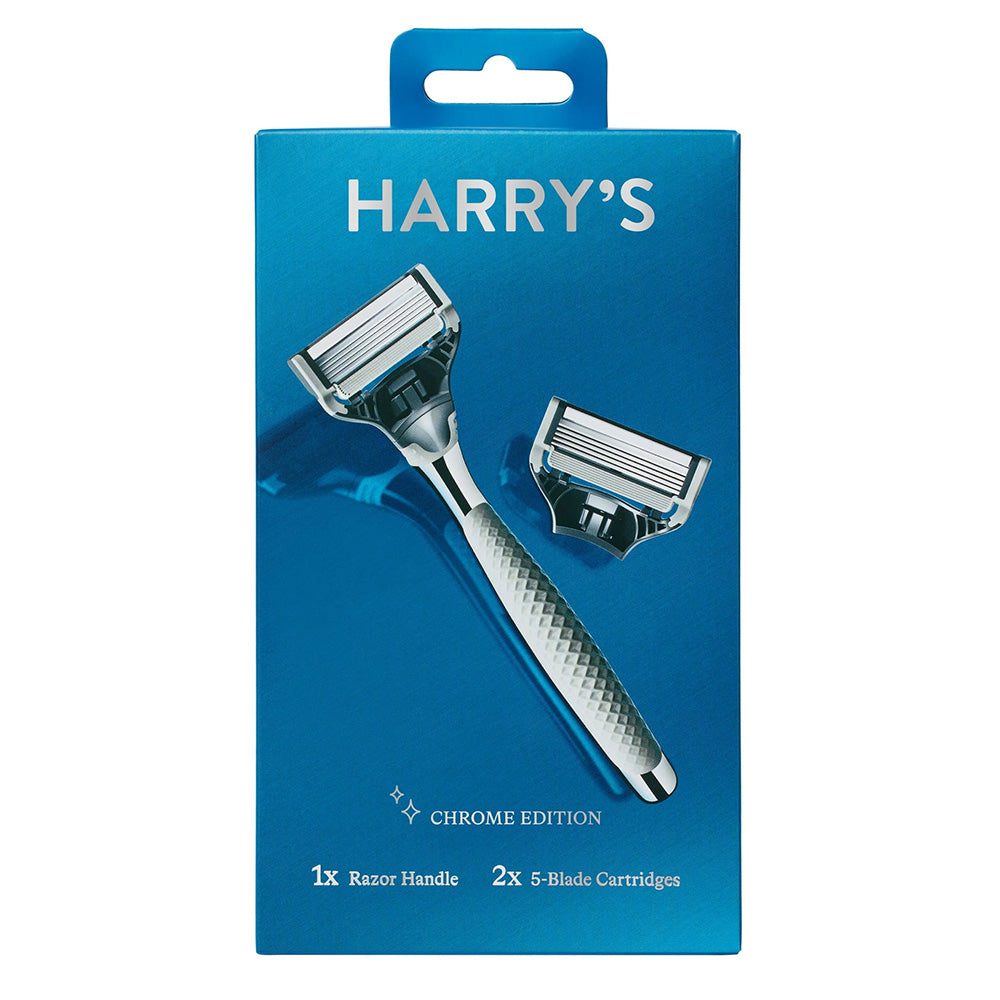 Harrys Chrome Edition Shaving Razor for Men with 2 Razor Blade Refill Cartridges Durable 1Ea