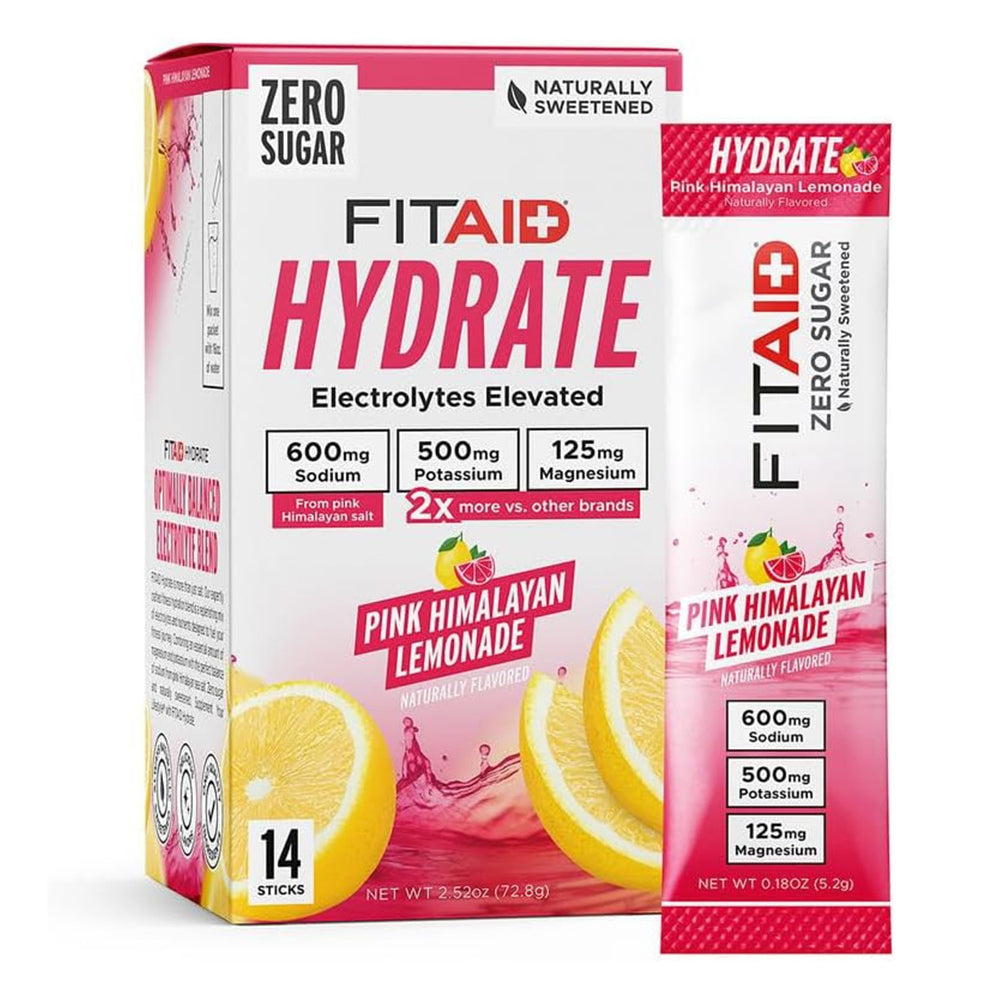 Fitaid Hydrate Zero Sugar Pink Himalayan Lemonade Electrolyte Sticks 2.52Oz (72.8g)