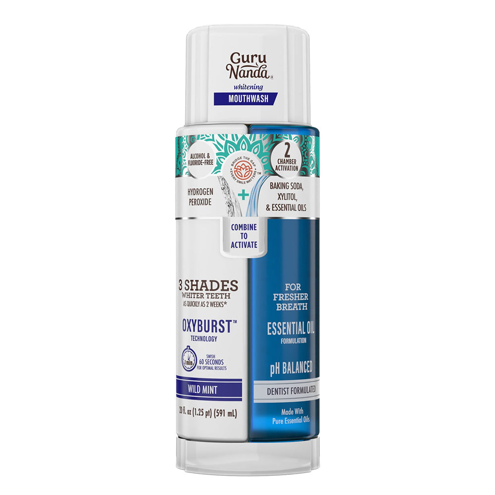 GuruNanda Dual Barrel Oxyburst Whitening Mouthwash Wild Mint for Whiter Teeth and Fresh Breath 20Oz (591ml)