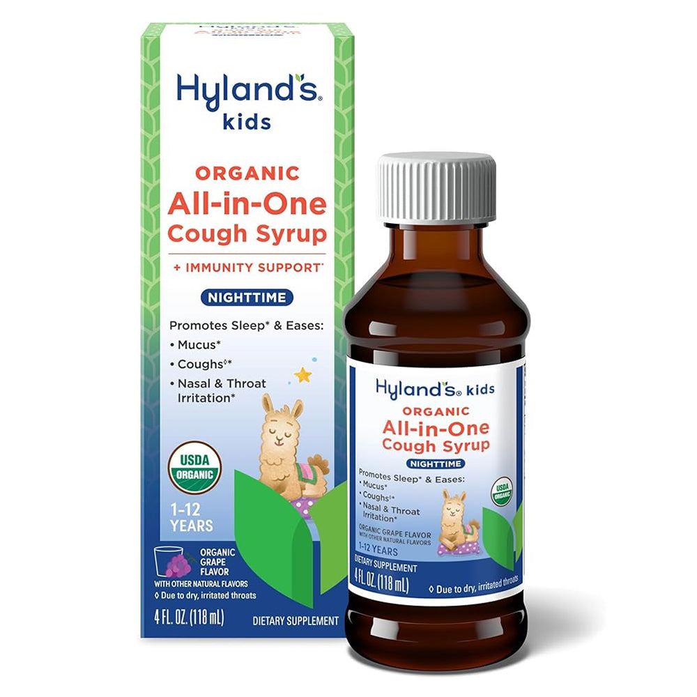 Hylands Kids Organic All in One Cough Syrup Immunity Support Nighttime Grape Flavor 4Oz (118ml)