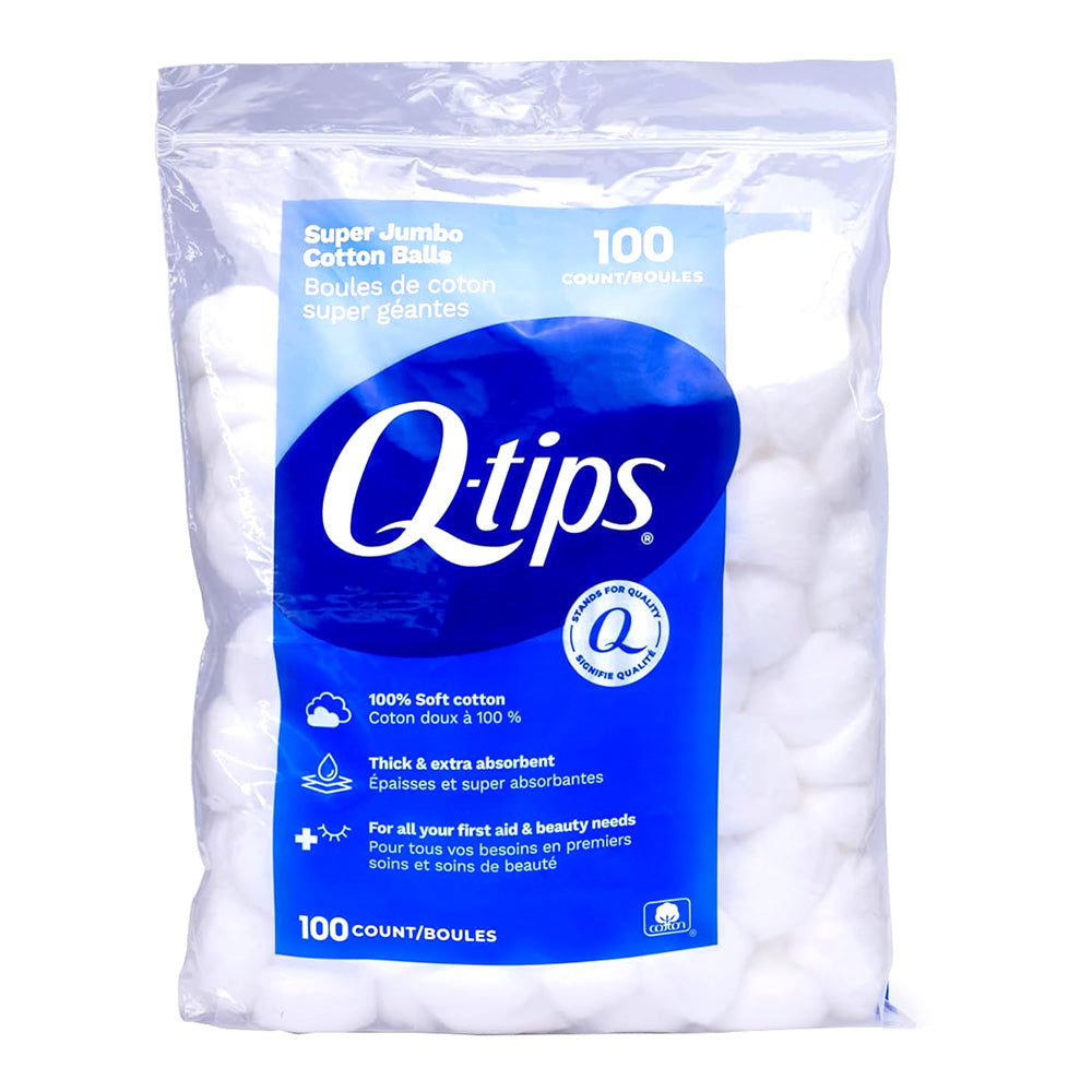 Q-tips Super Jumbo Cotton Balls for First Aid and Beauty Care 100Ea