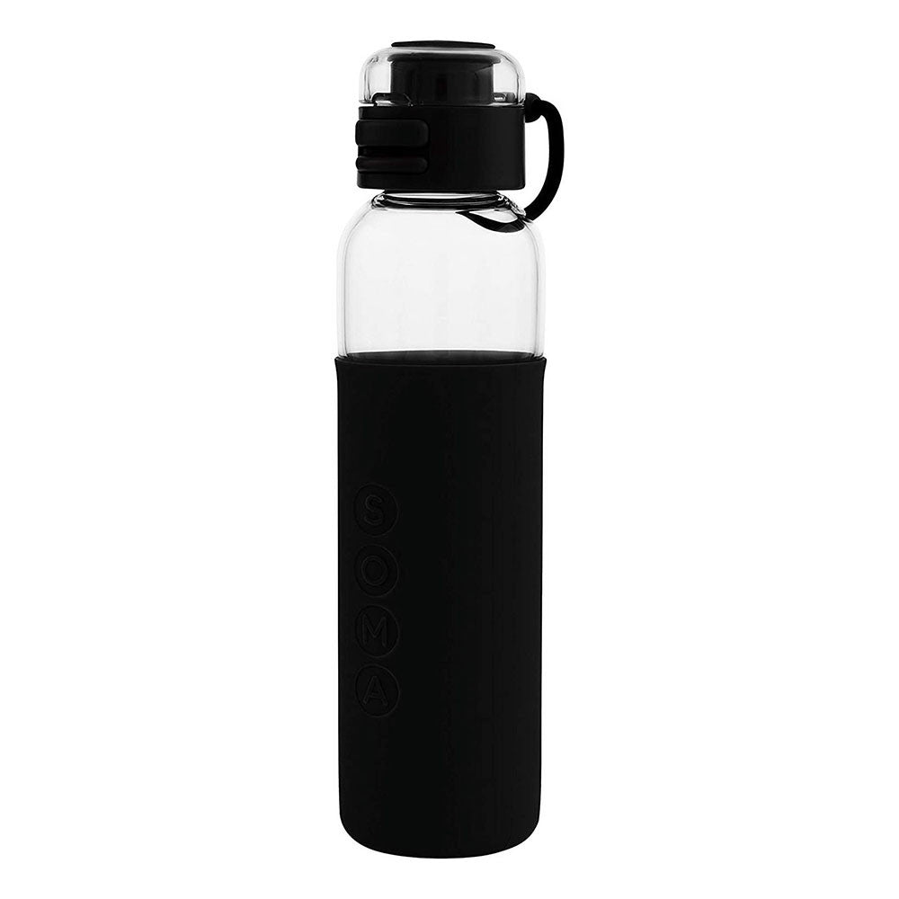 Soma Glass Water Bottle With Silicone Sleeve, Sport Cap Black, 17 Oz